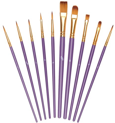 OSDUE 10 Stück Pinsel Set, Nylon Künstlerpinsel Hochwertige Premium Acrylfarben Pinselset für Aquarell Ölgemälde Malerei Ölfarben Brush Set für Anfänge Künstler, Lila