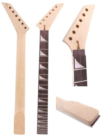 Unvollendeter Ahorn-Gitarrenhals, 24 Bünde, for E-Gitarren-Ersatz, 25,5 Zoll Haifischflossen-Inlay