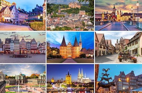 Postkarten-Set historische Städte in Deutschland - 9 Karten Ansichtskarten | Fotos Bilder aus Bayern Frankfurt Köln Würzburg Heidelberg Lübeck Bremen Dresden Nürnberg Rothenburg