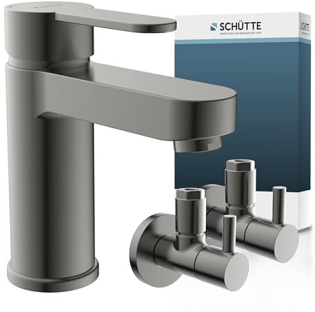 SCHÜTTE Elephant Waschtischarmatur, Graphit matt + KIRCHHOFF Design Universal Eckventil, Graphit matt