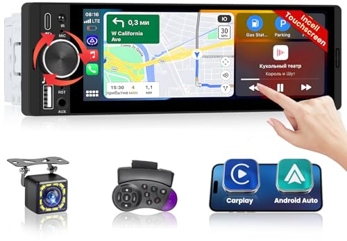 Hikity FM 1 DIN Autoradio mit Wireless CarPlay Android Auto Bluetooth | 6,28 Zoll Incell Touchscreen Android Player Stereo Auto mit Mirror Link EQ USB AUX Fahrzeugkamera Kamera