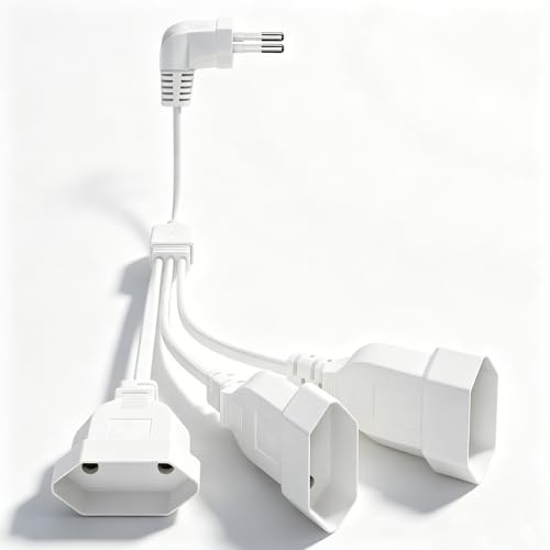 Eckerdromk Prolunga Spina Piatta 3 in 1 Europea 90 Gradi, 50Cm Cavo di Alimentazione Piatto Pour TV Ordinateur Moniteur Beamer Lampe Appareils Ménagers (Bianco)