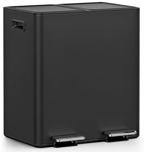 mVm Cubo de Basura para la Cocina, 2 Compartimentos 2 x 20L Cubo de Basura Cocina, Papelera Moderna y Robusta, Cierre Suave, para Cocina, Salón, Negro