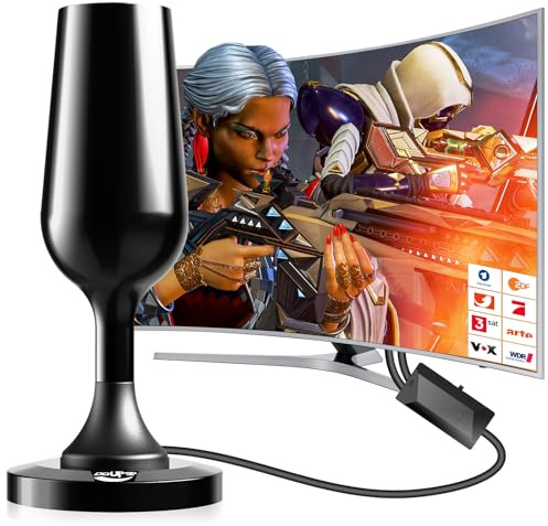 Antenne DVBT2 amplifiée, antenne d'intérieur portable avec base magnétique, antenne de réception puissante pour DVB-T2 HD 4K, compatible avec tous les téléviseurs, installation facile sans perçage