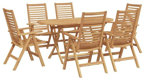 Mokuyary Matgrupp för trädgård, 7 st brunt, massivt trä, teak, trädgårdsmöbelset, sittgrupp med stolar och bord, balkongmöbler, utomhus, möbelset för terrass, trädgård, balkong, B