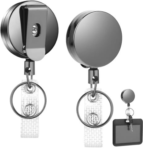 2 Pack Gunmetal-Grau Schlüsselband Ausziehbar, Upgrade Einziehbarer Schlüsselanhänger, Premium Heavy Metall Ausweis JOJO für ID-Kartenhalter, Schlüssel, Zugangskarte