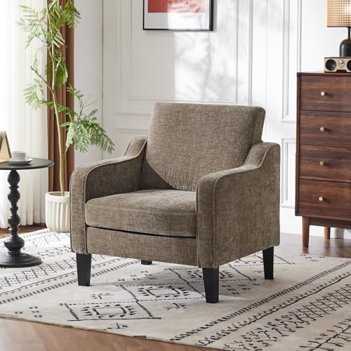 Bonnlo Sessel, Loungesessel aus Chenille, Polstersessel mit Armlehnen und Holzbeinen, Ohrensessel für Wohnzimmer,Schlafzimmer,Relaxsessel Fernsehsessel 76 x 78 x 84 cm,Komfort (1, Hellbraun)