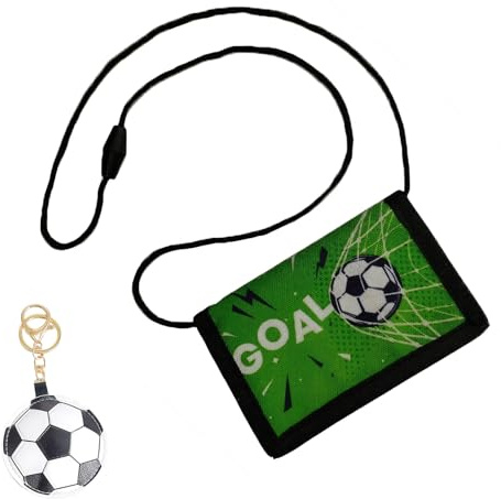 Manqyi Cartera Niño de Fútbol, Cartera Fútbol para Niños y Niñas con Llavero, Monedero Triple Plegado con Llavero para Tarjetas y cordón, Billetera Pequeña, para Cumpleaños Fiestas, Escuela, Viajes