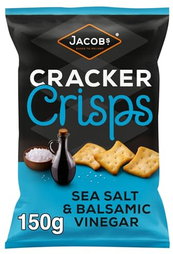 JACOB'S Cracker Crisps Salt and Balsamic Sharing Bag, 150 g (Pack of 1) | Oven Baked, Free from MSG, Perfect for Sharing, Crunchy & Flavourful