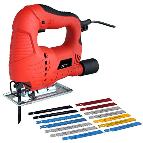 Voche 350W Electric Jigsaw with 14 Assorted Wood & Metal Cutting Blades - German TUV/GS Approved