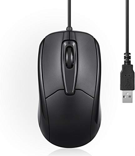Perixx PERIMICE-209U Wired USB Mouse with Scroll Wheel for Left or Right-hand Use, for Computers and Laptops, Black