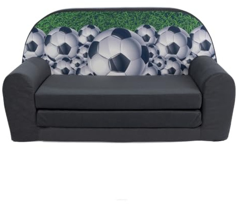 FORTISLINE Kindersofa MINI ausklappbar 78 x 40 x 45 cm - Kindercouch aus Mikrofaser mit Liegefläche 104 cm, abnehmbarem waschbarem Bezug, Oeko-TEX Standard 100, Fußball
