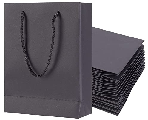 NBEADS 10 Bolsas de Papel Kraft, Bolsas de Regalo Negras para Fiestas de Compras con Asas de Nailon Bolsas de Papel Regalo Navidad para Embalaje de Pasteles de Flores de Caramelo, 20x15x6cm