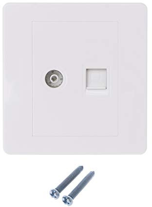 Longsw RJ45 Network Adapter + Faceplate Socket for Wall Outlet, Coaxial TV Antenna Mount