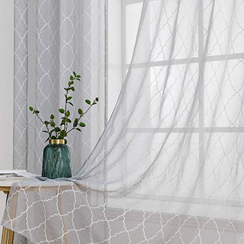 MIULEE 2er Set Voile Marokko Vorhang Sheer mit Ösen Transparente Optik Gardine Ösenschal Wohnzimmer Fensterschal Luftig Lichtdurchlässig Dekoschal für Schlafzimmer 225 x 140cm ( H x B)