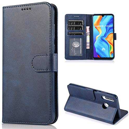 CTIUYA Hülle für Huawei P30 Lite Schutzhülle Leder,Dunkelblau | Vollschutz Handyhülle Klappbar mit Kartenfach Brieftasche, Faltbar Magnetisch Klapphülle Flip Case Lederhülle Handytasche