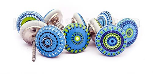 20 x Keramikknäufe im Vintage-Look, Blumen-Design, für Türen, Schränke, Schubladen, Schränke (Blau Xfer)