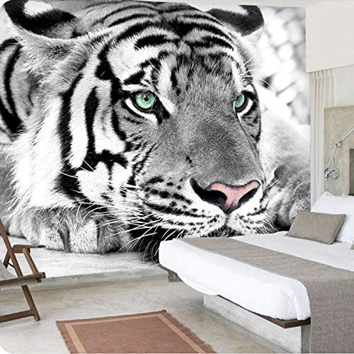 Papier peint intissé 3D Animal tigre noir et blanc Trompe l oeil murales 400x280 cm Salon chambre Bureau tv fond d'écran Décoration Murale 8 lés