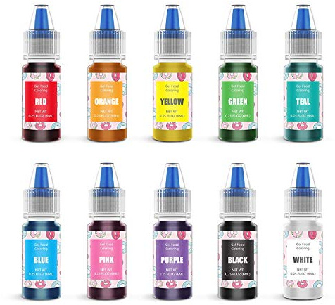 Food Coloring Gel Cake Decorating Set - Jelife 10 Colors Gel Based Edible Food Color Easter Egg Dye Kit Concentrated Neon Icing Colors for Kids Baking Macaron Frosting Fondant Cookie (6ml/Bottles)