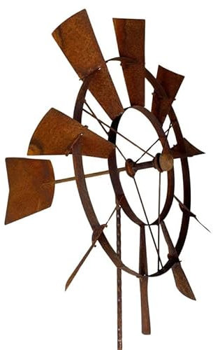 Eolienne Moulin à Vent Mobile Décoration de Jardin en Acier Brut Oxydé 50x55x208cm