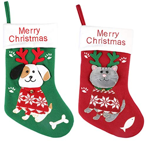 PRETYZOOM 2 Stücke Weihnachtsstrumpf zum aufhängen Nikolausstrumpf Filz Katze Hund Geschenktüte Beutel Tiere Figuren Nikolausstiefel Kamin Fenster Ornament Frohe Weihnachten Weihnachtsdeko