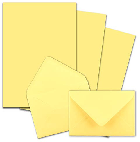 25x Briefpapier-Sets DIN A4 mit C6 Briefumschlägen, Nassklebung - Zitronen-Gelb - mattes Schreibpapier mit Kuverts - FarbenFroh by GUSTAV NEUSER