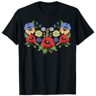 Mohn & Stiefmütterchen Blumen Ukrainischen Wyschywanka Stil T-Shirt