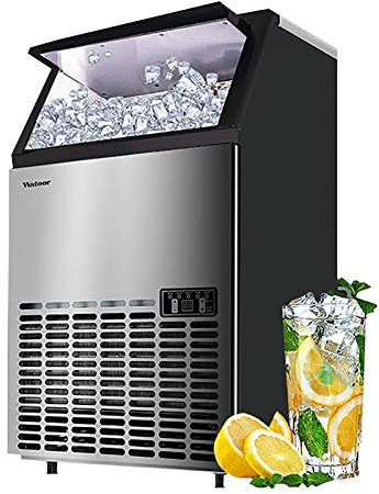 Máquina Hacer Hielo Comercial, Máquina Cubitos de Hielo con Encimera de Acero Inoxidable, Maquina Hielo con Control Digital para El Hogar, Cocina, Oficina, Restaurante, 36 Rejillas, 55 Kg / 24 H
