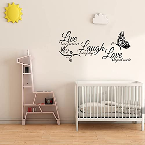 AILANDA Wandtattoos Sprüche Love Laugh Live Wandtattoo Aufkleber DIY Wandtattoo Schmetterlinge Selbstklebend Wandsticker für Schlafzimmer Badezimmer Wohnzimmer