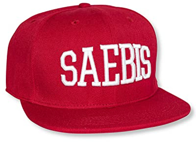 SAEBIS Unisex Classic Snapback Cap Kappe in schwarz oder rot für Herren und Damen - Logo in weiß - individuell Verstellbarer Verschluss - Baseball Mütze