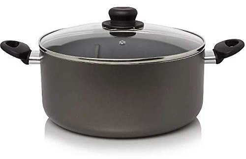 AZS Stockpot Non Stick Aluminium - Large Casserole Pot Cooking Pot Grey 28cm / 8 Litre with Glass Lid Heat Resistant Handles for Easy Cookware