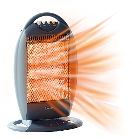 Generic HEH9514 Portable Upright 3 Bar Halogen Electric Heater with Wide Oscillation Function, 3 Heat Settings and Safety Tip Over Switch, Ideal for Caravans and Garages, 1200 W, Grey