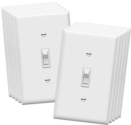 ENERLITES Toggle Light Wall Plate Bundle, Single Pole Electrical Switch, 15A 120-277V, Grounding Screw, Residential Grade, UL Listed, 88115-WWP-10PCS, White, 10 Pack