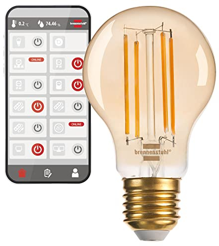 Brennenstuhl Connect WiFi Filament LED Lampe Standard (Vintage Glühbirne kompatibel mit Amazon Alexa und Google Assistant, E27, 470lm, 4,9W, warmweiß 2200K, stufenlos dimmbar, Retro, kostenfreie App)