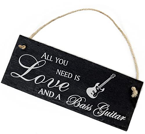 Schiefertafel Deko Bassgitarre Schild 22 x 8 cm - All you need is Love and a Bass Guitar - Wanddeko Dekoration Türschild