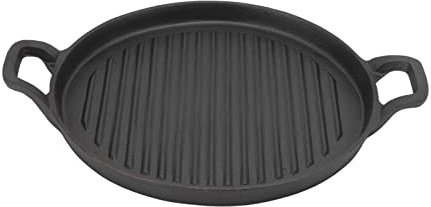 Padella antiaderente in ghisa,fornello da interno in ghisa, piastra, reversibile, doppia maniglia, a coste, tonda, in ghisa, per barbecue elettrico a gas a doppia faccia(Diameter28CM), Padella a