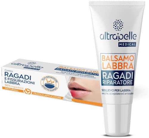Altrapelle Medical - Balsamo Labbra, Trattamento Riparatore per Labbra Secche, Screpolate e Arrossate, Con Burro di Karitè, Burro di Cacao e Estratto di Mimosa, Effetto Rapido, Formula Sicura, 8ml