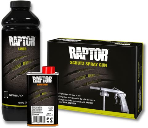 U-POL RAPTOR Beschichtung, 1 Flaschen-Satz 948 ml inkl. Härter, schwarz mit RAPTOR Standard UBS Pistole