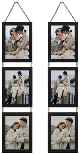 Lavezee 5x7 Picture Frames Collage Wall Decor, Black 6 Opening 5 by 7 Vertical Picture Frame for Wall Hanging, Multiple 5 x 7 Frames for Wedding Birthday Thanksgiving Mother's Day