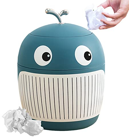 Jauhmui Niedlicher Mini-Desktop-Papierkorb mit Deckel,Plastik-Wale-Abfallkorb,Klein Tischabfalleimer,Büro Tischmülleimer,Kompaktes Design Mini Kosmetikeimer,für Küchen-Badezimmer-Schreibtisch (Blau)