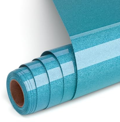 Flex Thermocollant Pour Tissu à Paillettes,Bleu Vinyle Thermocollant à Paillettes DIY Vinyles de Transfert à Chaud, 30.5x182cm HTV Film de Traceur Textile Pour Cricut et Silhouette Cameo（Bleu）