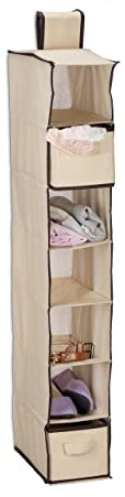 Relaxdays Hängeregal Kleiderschrank, 7 Fächer, Stoff, H x B x T: 106 x 16,5 x 31 cm, 2 Schübe, Kleiderorganizer, beige