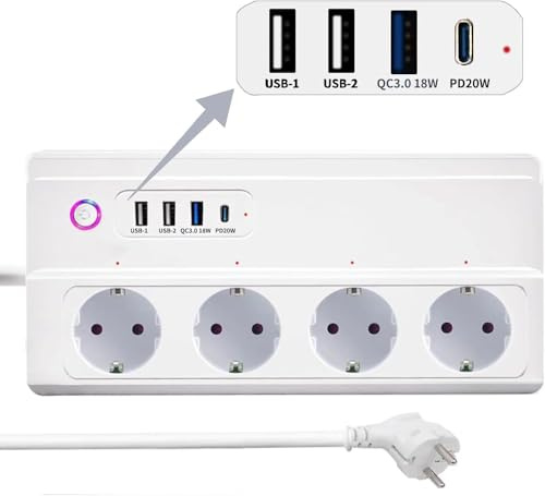 Multiprise Connectée Smart Life UseeLink 16A WiFi Power Strip avec 4 Prises 3 USB/1 Type-C Compatible avec Alexa et Google Home