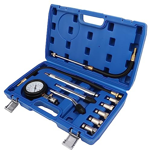 Testeur de Compression de Cylindre, Kit de Manomètre de Moteur 17pcs 0-300PSI Détection de Pression de Cylindre de Moteur Uvinersal Jauge Numérique Universelle