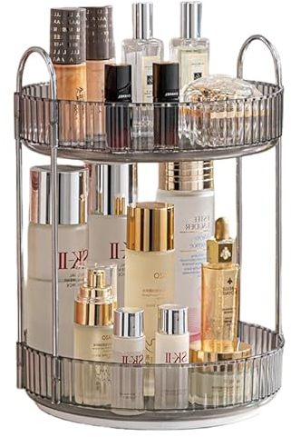 Organizzatore di Trucco Rotante a 360°, Organizzatore di Cosmetici ad Grande Capacità, Organizzatore di Profumi, Organizzatore Della Cura Della Pelle per Bagno (2 Strati, Grigio)