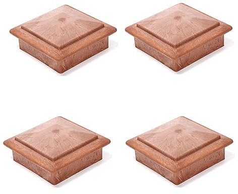 4 tappi quadrati per pali di recinzione color tronco, 15 x 15 cm, (legno e plastica composita), venature del legno, colore vintage, per esterni, scale, ponti, cassette postali