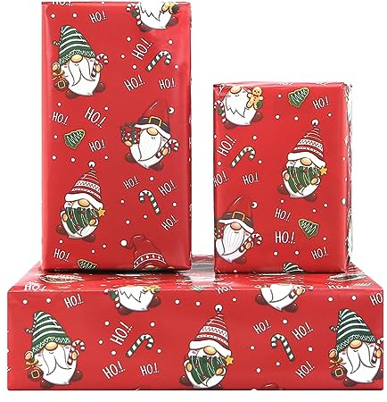 Weihnachts Geschenkpapier für Jungen, Mädchen, Männer, Frauen, 4 Bögen, 50 x 70 cm pro Blatt, Weihnachtszwerge Geschenkpapier für Winterferien, Weihnachten, Neujahr, Babypartys
