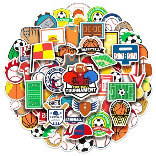 100 Pack Sports Stickers, Sports Football Soccer Baseball Basketball Party Favors, Birthday Decorations