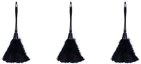 NIEI Lot de 3 Plumeaux Tendance Nettoyeur Poussiere en Plumes de Dinde avec Poignée en Plastique Noir 35 cm
