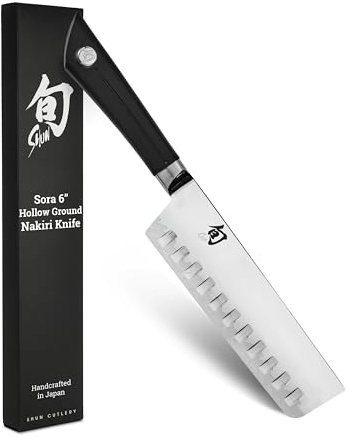 Shun Sora 6 Hollow Ground Nakiri Knife, Handcrafted Japanese Vegetable Knife, VG10 Steel Edge and 420J Stainless Steel Blade, Balanced Handle, Slicing Tool for Professional and Home Chefs